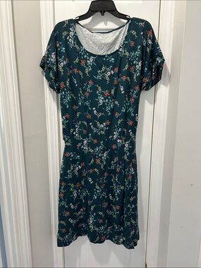 Garnet Hill Teal Floral Scoop-Neck Midi Dress